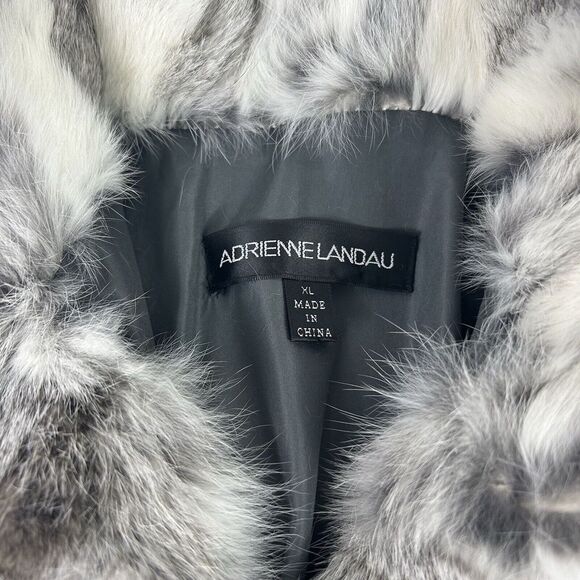 Adrienne Landau Fur Coat White Grey Soft Pure Rabbit Women's XL - Picture 7 of 16